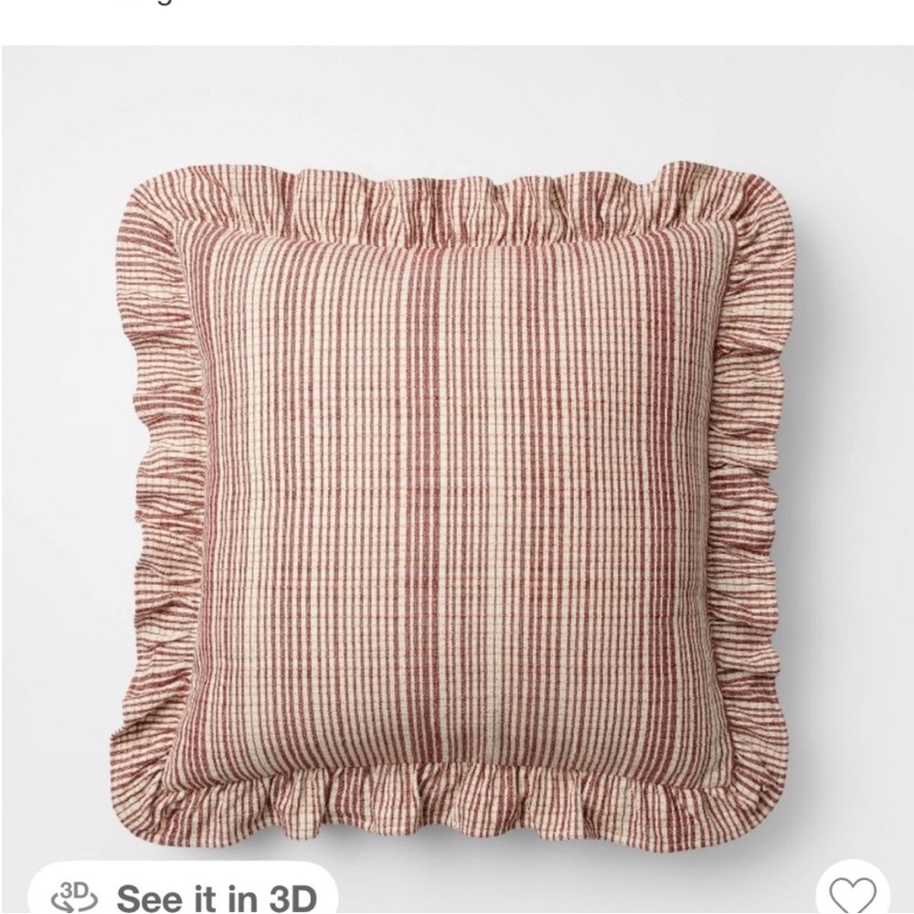 Studio McGee 24” x 24” Uneven Plaid with Ruffles Pillow, Burgundy/Cream